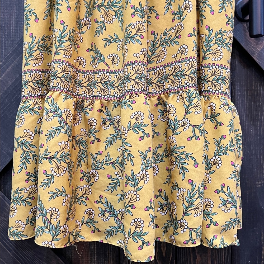 Boho Yellow Floral Tiered Maxi Dress M Smocked Flowy Romantic Euro Summer Chic - Picture 7 of 14
